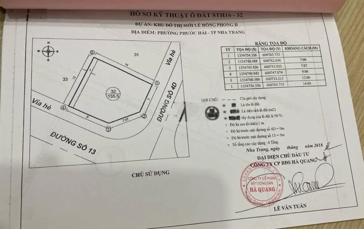 Bán lô góc siêu đẹp kđt Hà Quang, MT đường số 13 và 4D, 155,5m, giá 82tr/m2~12 tỷ 751