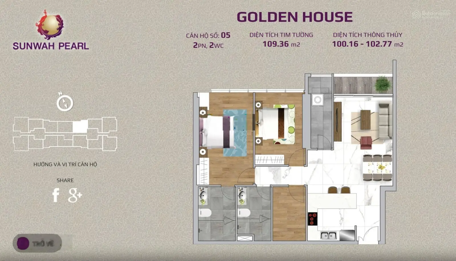 CH Sunwah Pearl thanh toán 50% nhận nhà ở ngay, phần còn lại trả góp 0,85%/tháng giá 12tỷ2/106,61m2