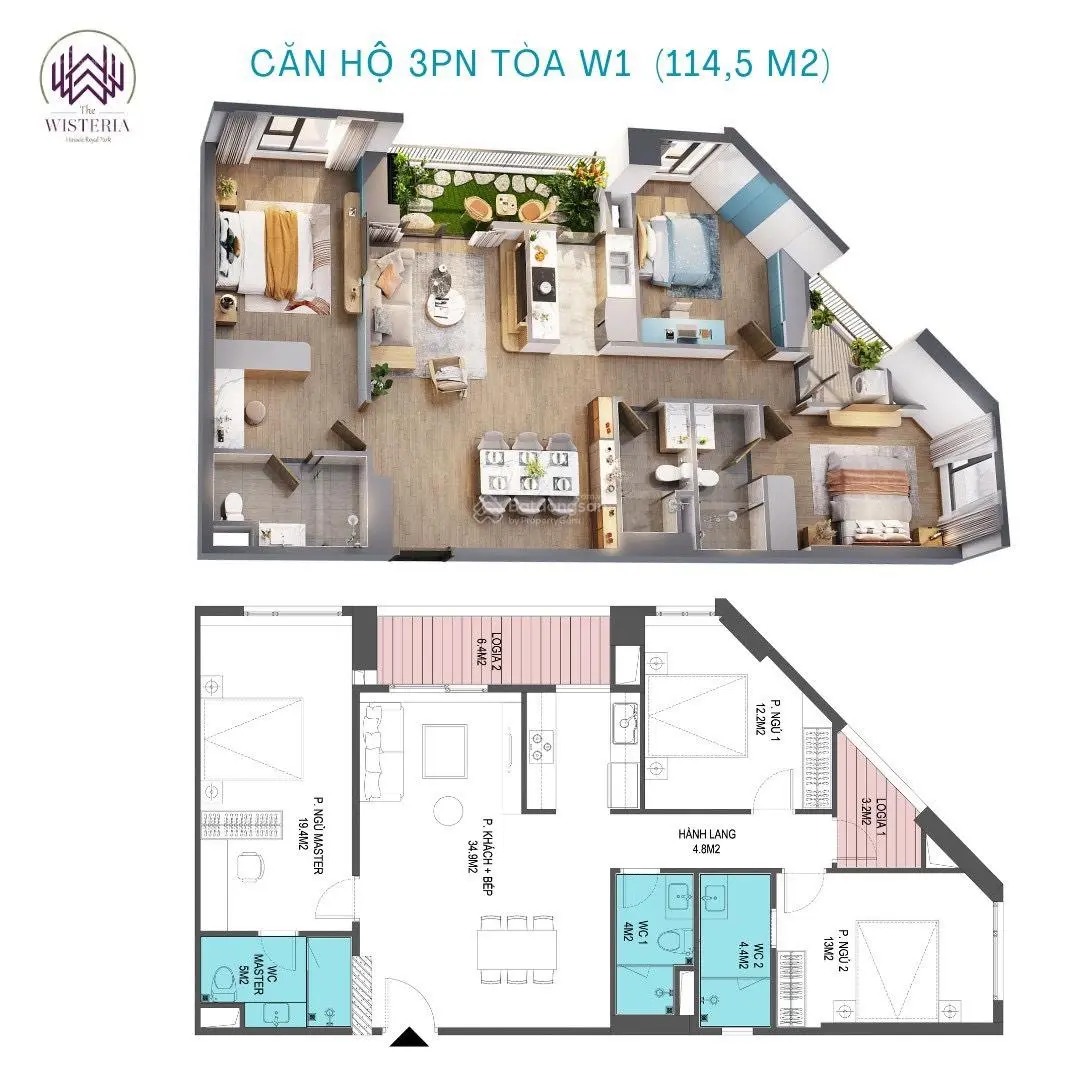 Hàng độc - Suất ngoại giao tặng 100 triệu tại chung cư The Wisteria 3 PN, 2VS 114m2