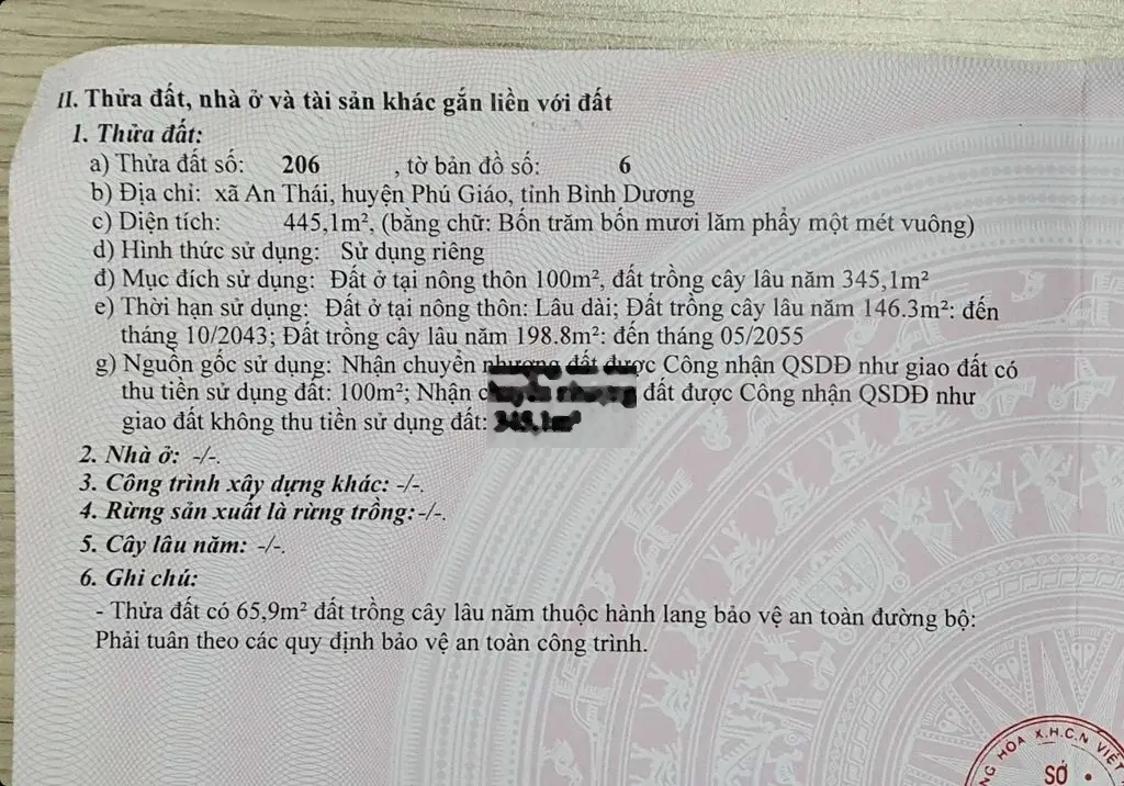 Đất Huyện Phú Giáo mặt tiền đường nhựa ĐH 507