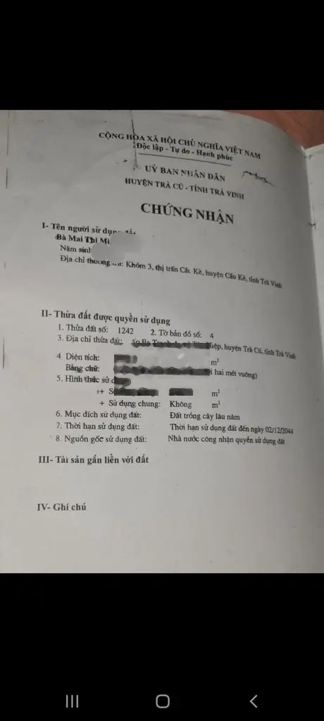 Đất trồng cây lâu năm dien tích 1942m có nhà cấp 4