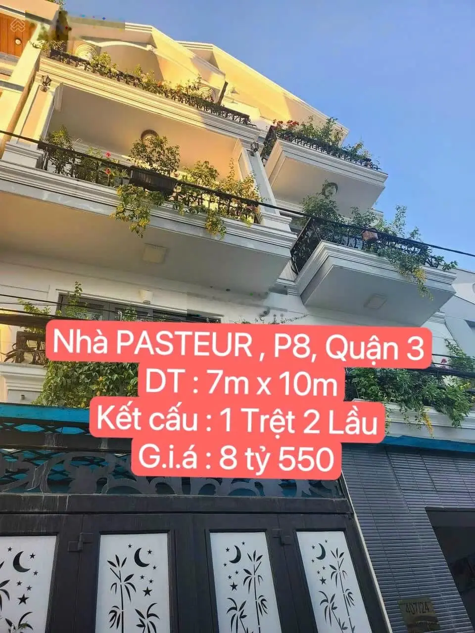 Phát mãi căn nhà đường Pasteur , Phường 8, Quận 3. DT 70m2. Giá 8 tỷ 550. SHR. LH 0903 632 *** Quân