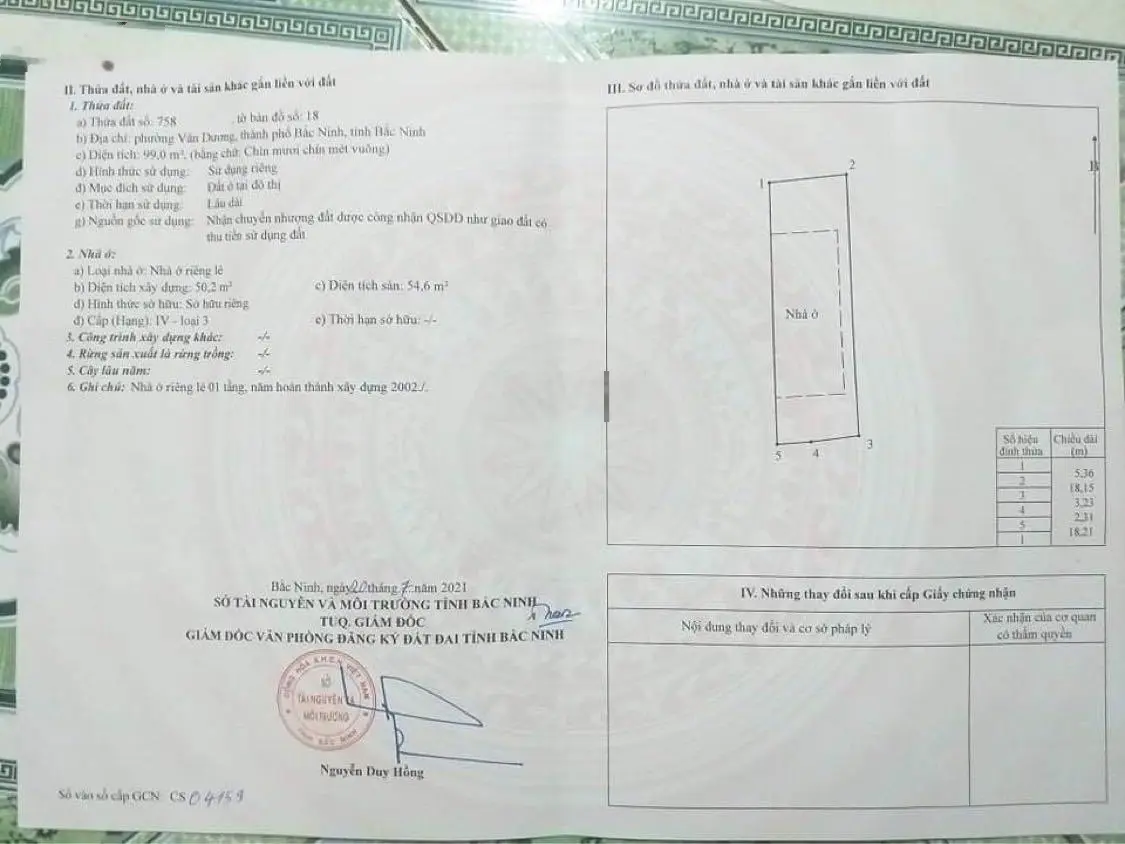 Bán đất thổ cư Phường Vân Dương - Thành Phố Bắc Ninh