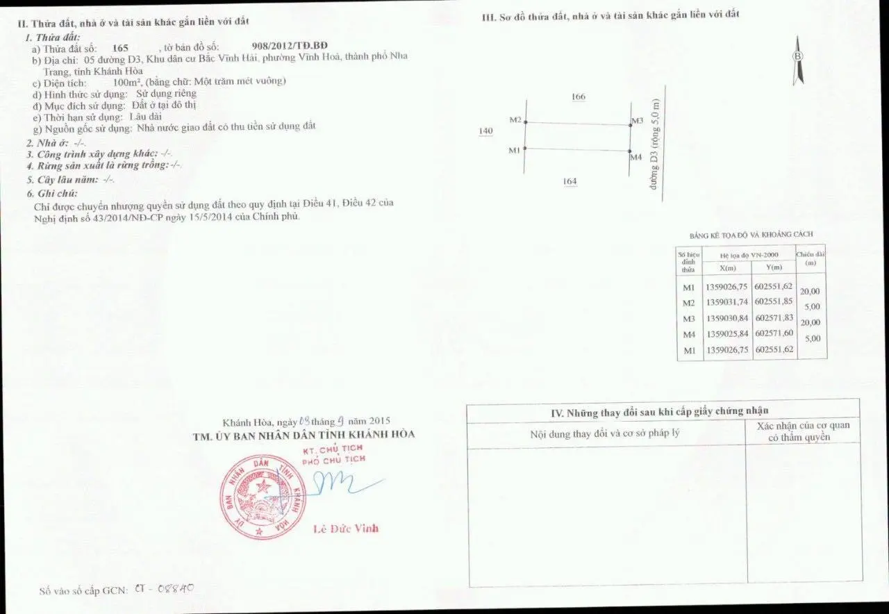 Bán đất khu ĐT Bắc Vĩnh Hải, Nha Trang, dt 100m2 (5x20m) hướng đông - Giá 38,5 tr/m2 (~3,85 tỷ).