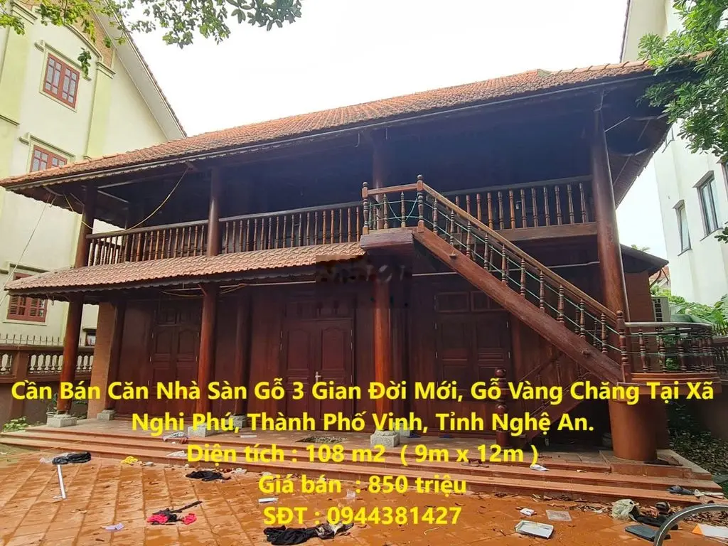 Nhà Sàn Gỗ 3 Gian Đời Mới, Gỗ Vàng Chăng Tại Nghi Phú, TP Vinh.