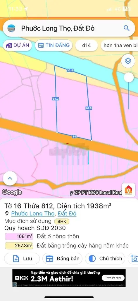 Đất sào ven KCN sát TT Đất Đỏ cho a/c đầu tư,làm kho xưởng,kinh doanh