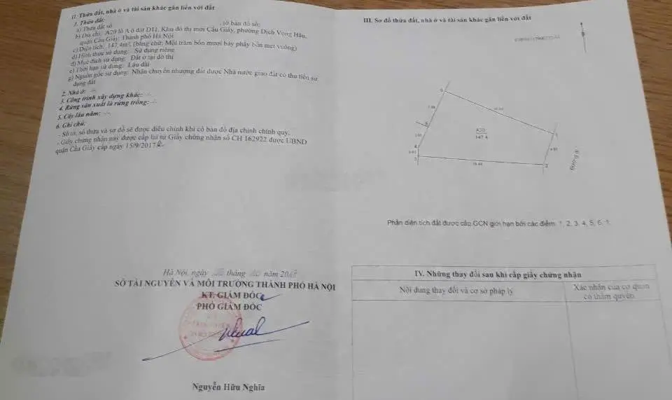 Chính chủ bán 147m2 tại phố Duy Tân, Dịch Vọng Hậu, Cầu Giấy, Hà Nội. Giá 400 tr/m2 có thương lượng