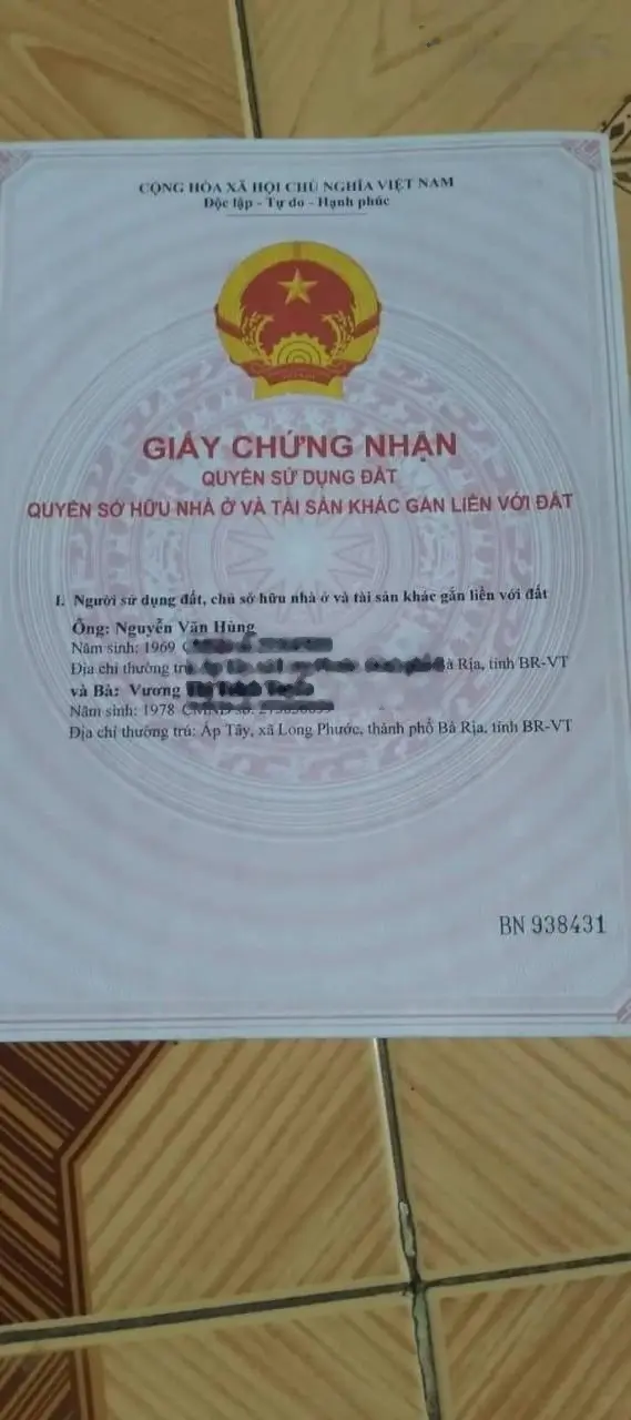 CHÍNH CHỦ GỬI BÁN LÔ ĐẤT MẶT TIỀN ĐƯỜNG SỐ 8 : thị trấn long điền -bà rịa Vũng tàu Dt trên sổ là 2