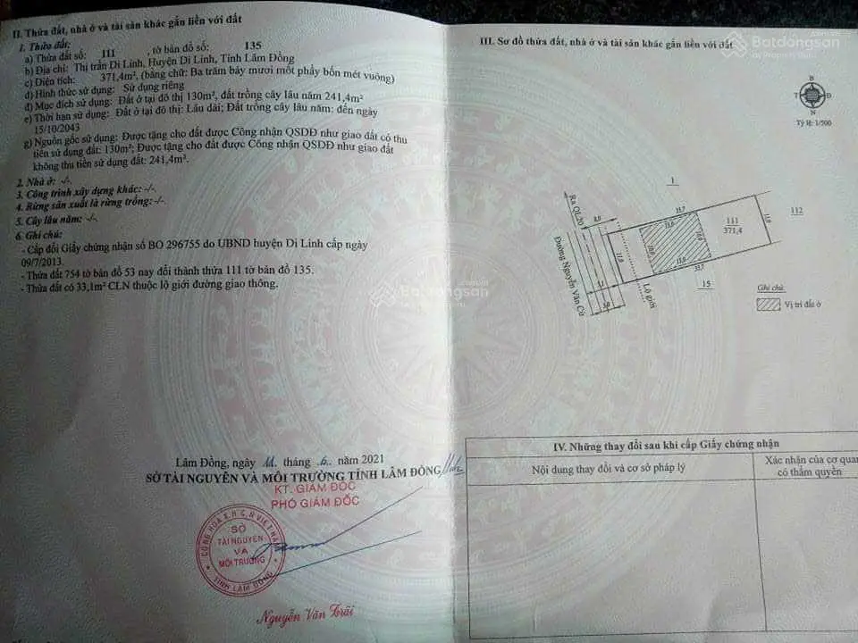 Chính chủ cần bán gấp lô đất mt đường nguyễn văn cừ, thị trấn di linh, lâm đồng