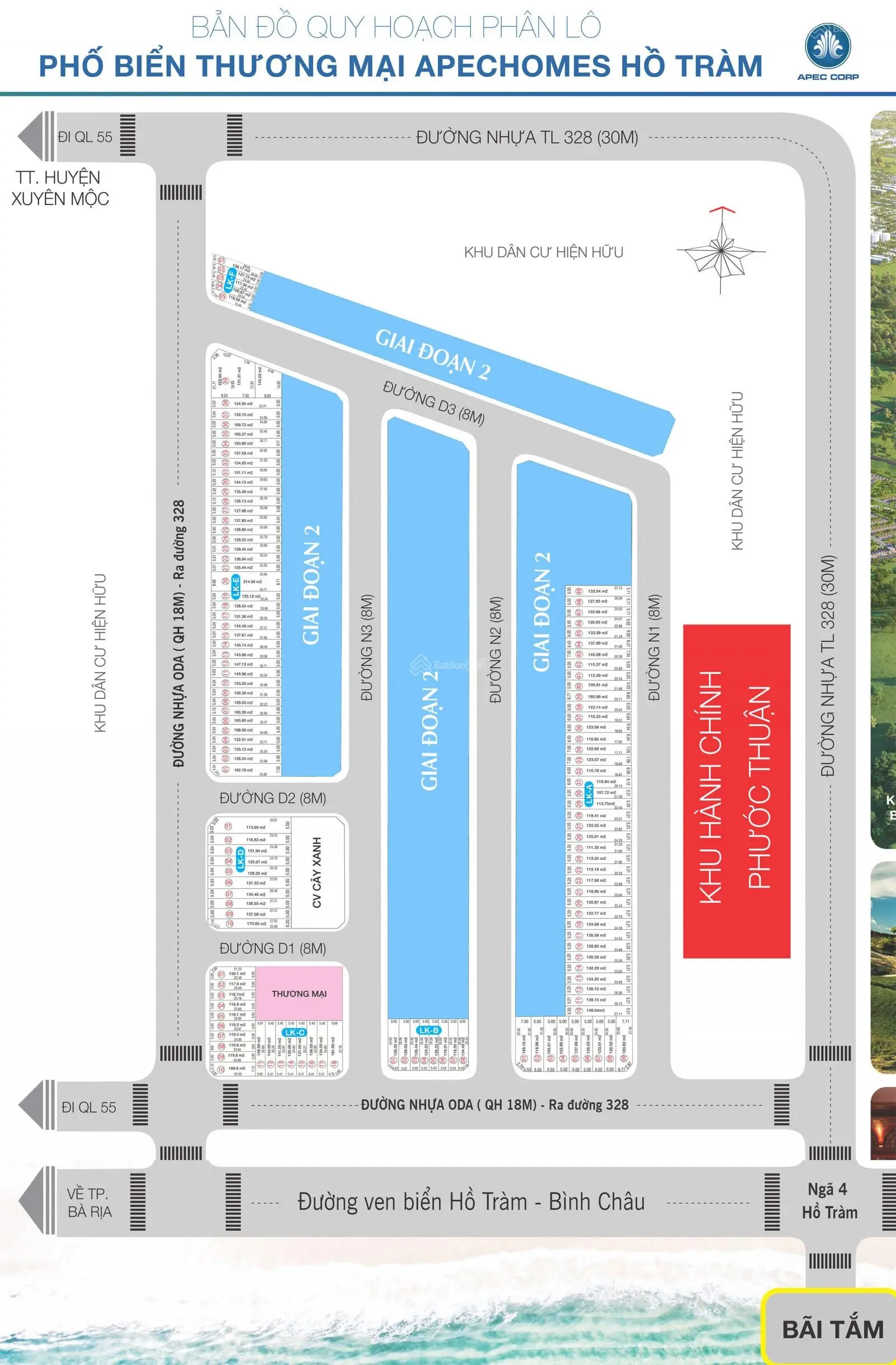 Bán 5 lô đất Apec Homes Hồ Tràm, mặt tiền đường 10m, cách biển 5phút. Sổ hồng riêng. Chỉ 1,25 tỷ/lô