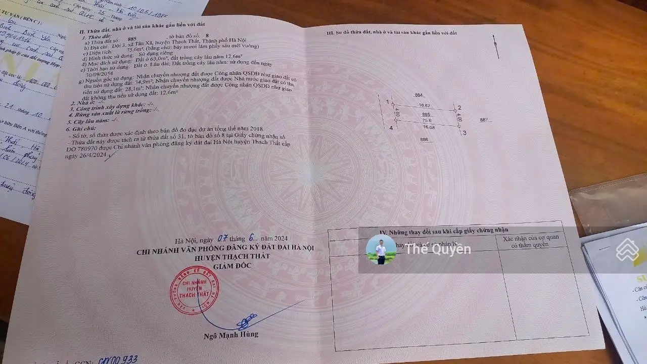 Cần bán 75,6m đất thôn 3 tân xã , thạch thất , hà nội