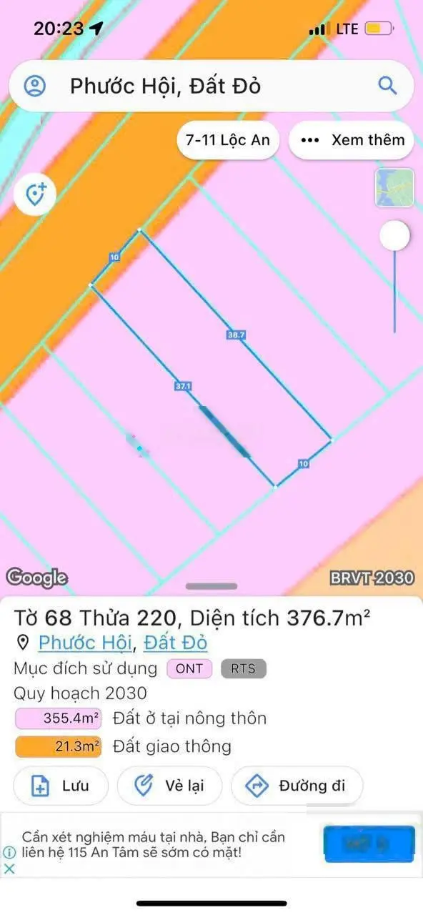 ĐẤT ĐẸP GIÁ RẺ GẦN BIỂN LỘC AN 376M2 TRONG ĐÓ CÓ 100M2 THỔ CƯ. GIÁ 2.4 TỶ