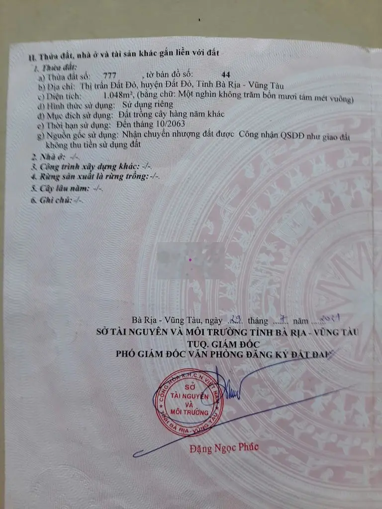 BÁN 1048M2 ĐƯỜNG NHỰA LỚN TRUNG TÂM TT ĐẤT ĐỎ GIÁ 3,3 TỶ TL