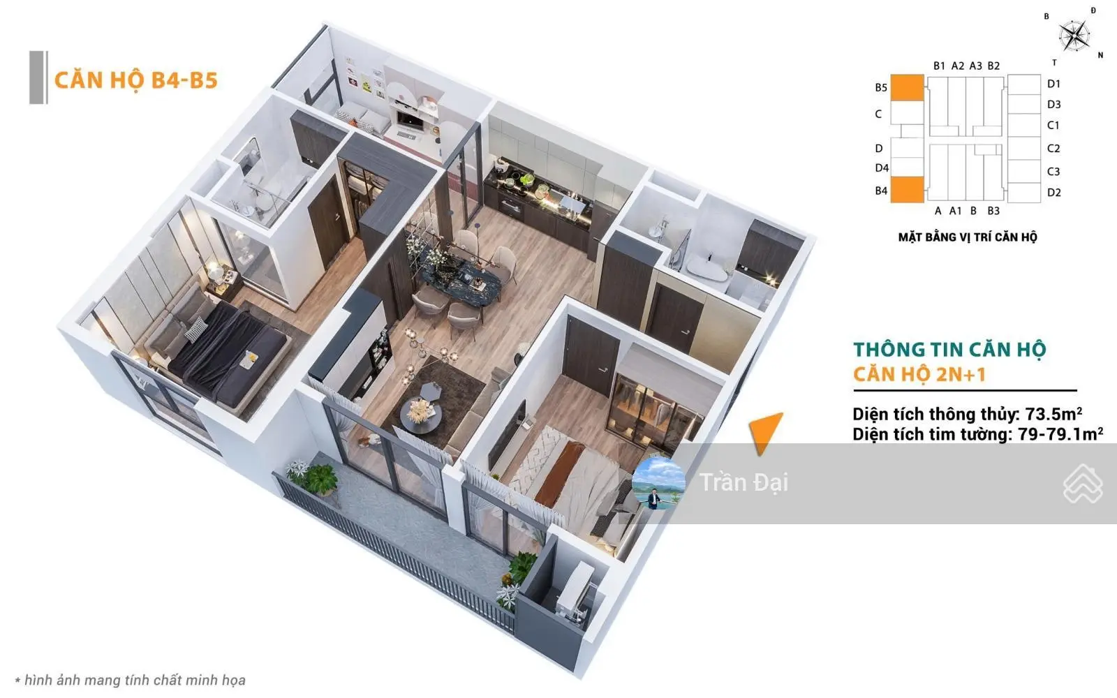 Căn góc giá tốt nhất tòa Lotus 2 (TP. Bắc Giang) - DT 73m2 (2PN + 1), chỉ cần trả trước 640 triệu