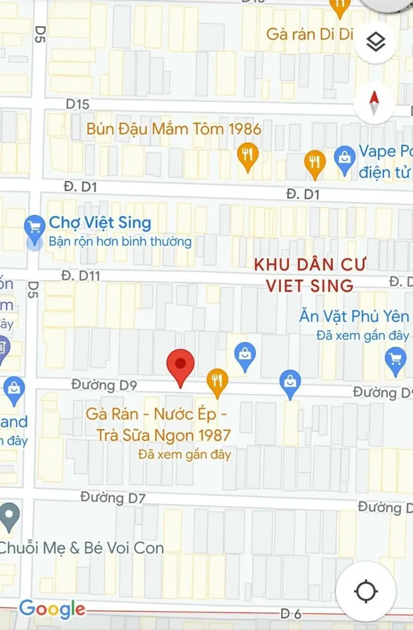 Đất 600m2 ngang 20m mặt tiền D9 KDC VietSing Vsip 1, An Phú, Thuận An