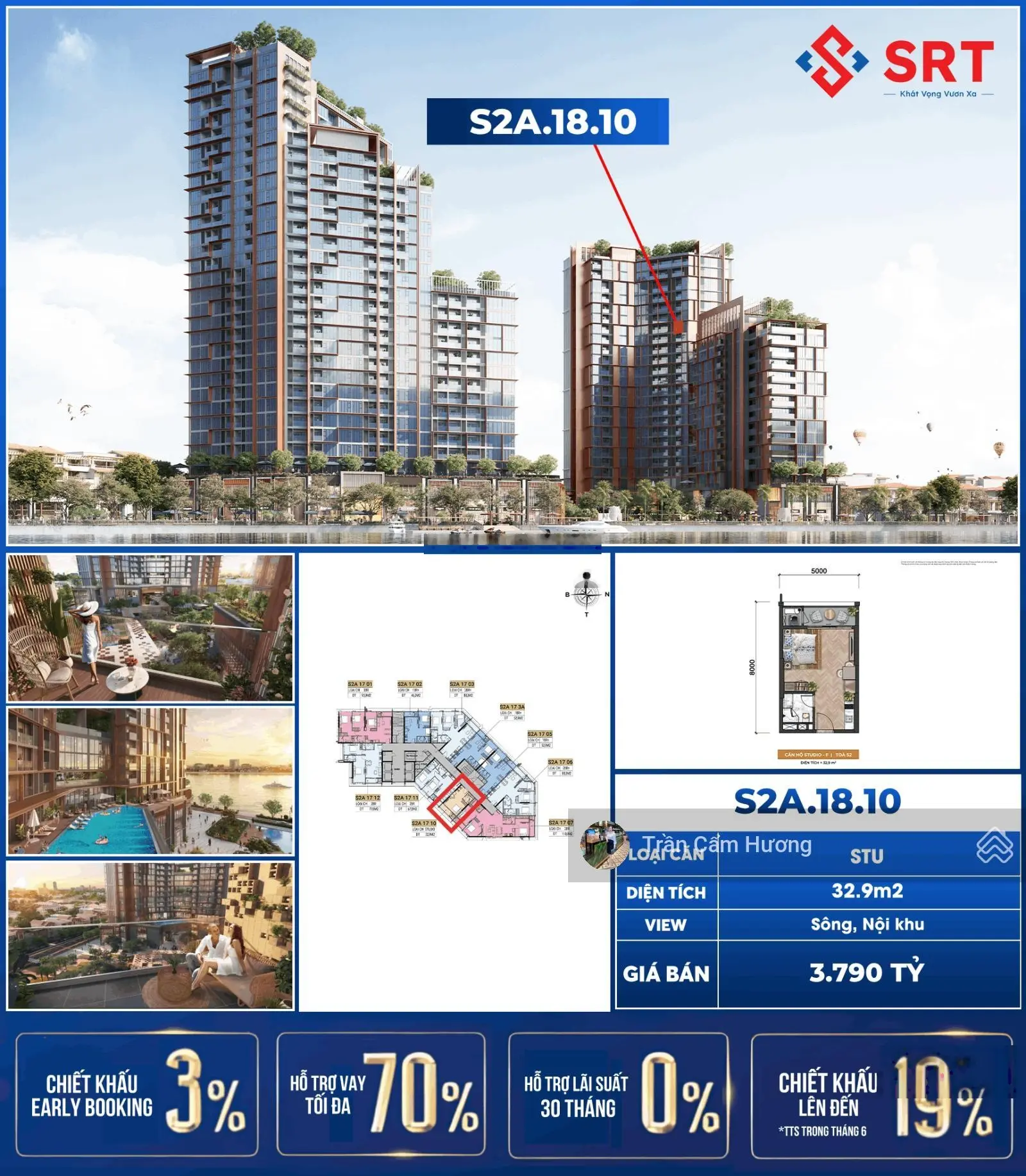 Cẩm Hương - Còn duy nhất 1 căn studio view sông Hàn Symphony, tầng 18/ TT trước 900 triệu ký HĐMB
