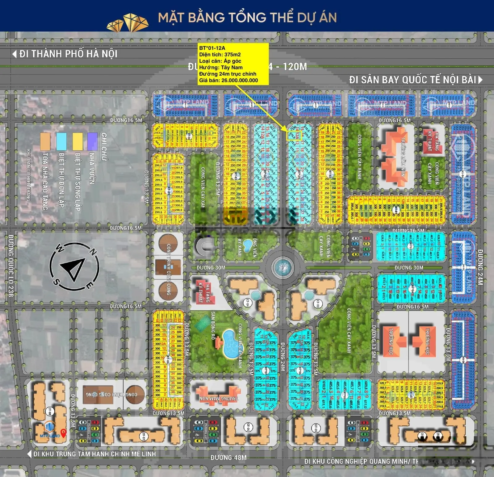 Cực hót bán căn áp góc biệt thự dự án hud mê linh đường 24m