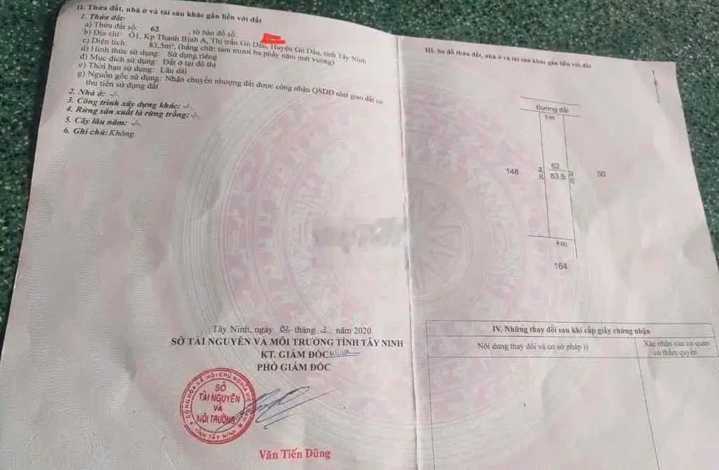 BÁN LÔ ĐẤT GẦN CẦU VƯỢT GÒ DẦU MẶT TIỀN DƯƠNG VĂN NỐT 83,5M2 GIÁ 580TR