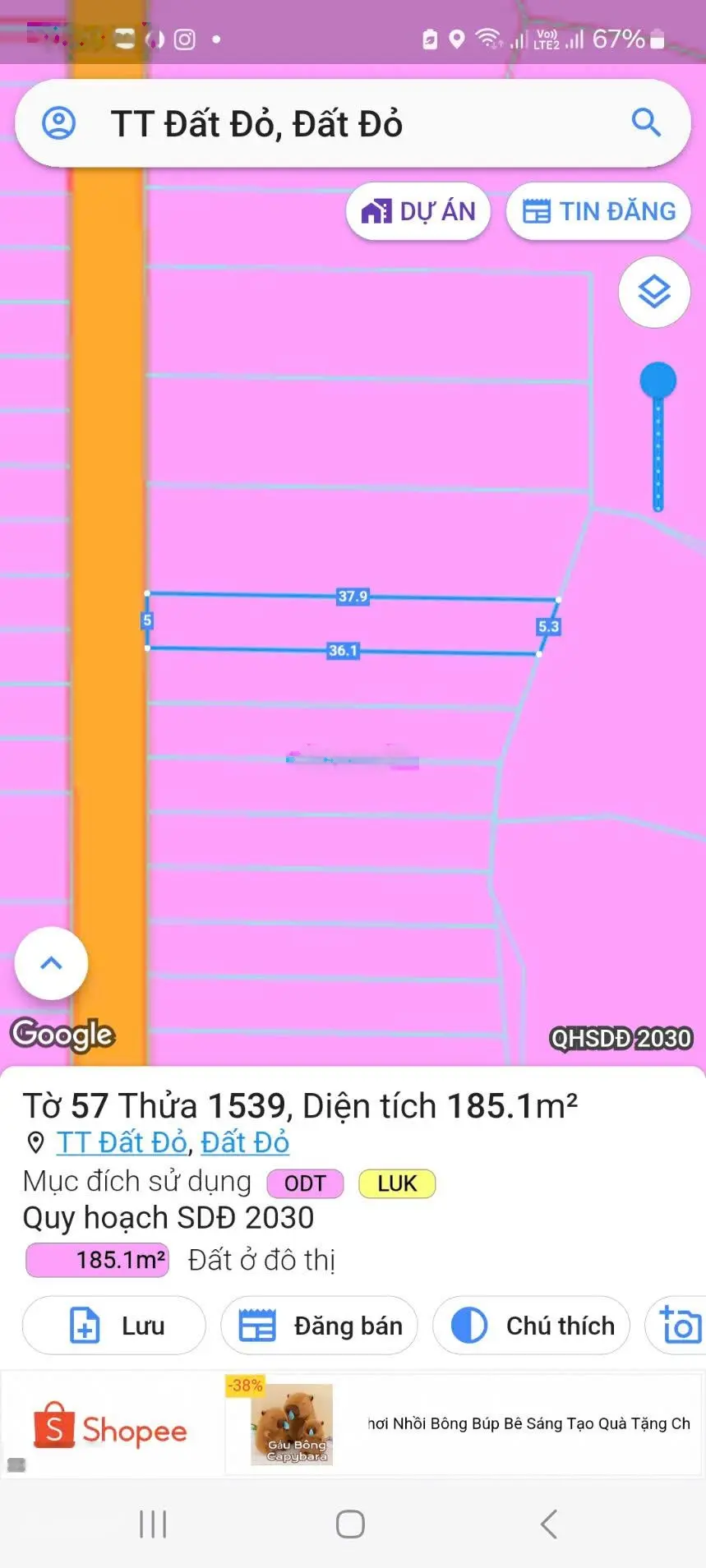 Bán đất cạnh Trung Tâm Hành Chính huyện Đất Đỏ 185m2/950tr