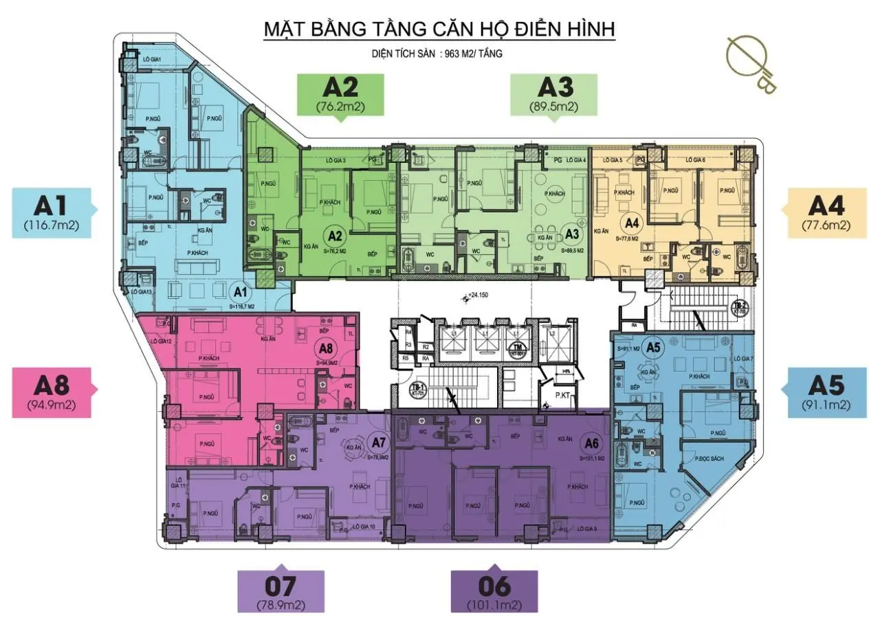 Chính chủ gửi bán căn góc 02 ngủ 78,9m2 vuông vắn cực đẹp, sổ đỏ chính chủ LH : 0985 038 ***