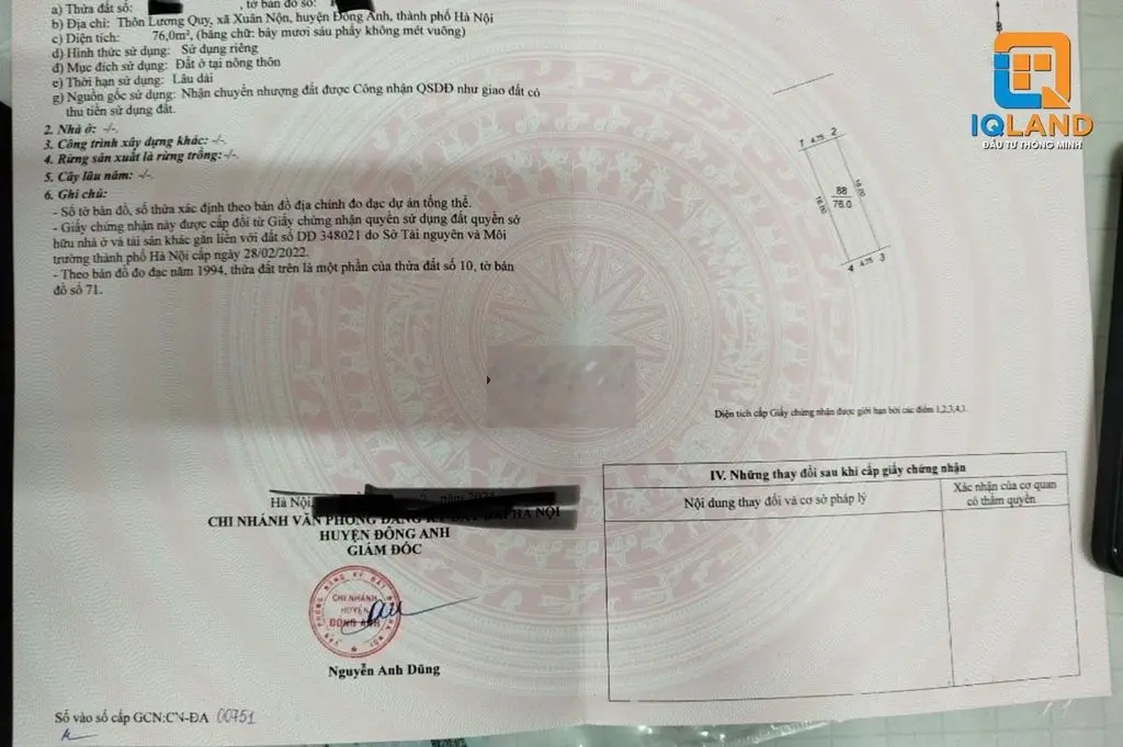 Bán đất tại Lương Quy, Xuân Nộn, Đông Anh. Diện tích 76m2, giá 4,26 tỷ