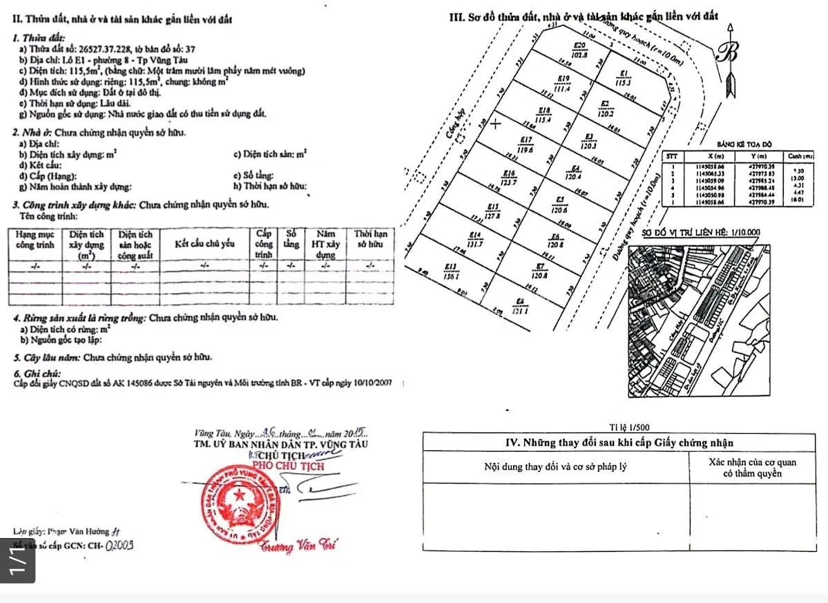 Giá thấp nhất 12.2 tỷ xuống 11.5 tỷ sở hữu lô biệt thự Bình Minh, khu Bãi Sau, P8, Tp Vũng Tàu