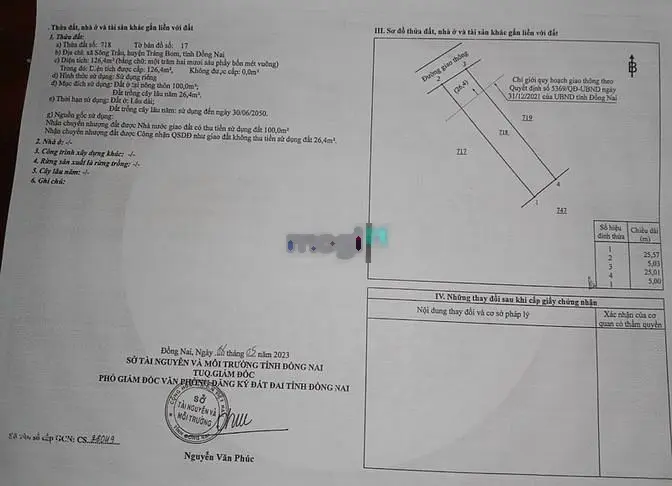 Bán lô đất thổ cư, ấp 7 Sông Trầu, huyện Trảng Bom