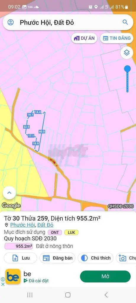 955m2 đất ngay trung tâm hành chính huyện Đất Đỏ, ra biển tầm 10p