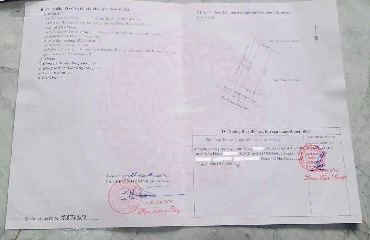 Bán lô góc 2 mặt 57,5 m2 ngõ ô tô gần mặt đường Đồng Hòa, Kiến An, Hải Phòng
