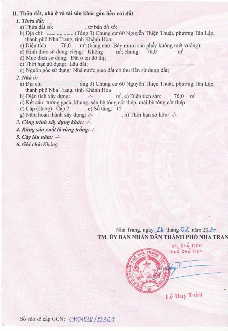 Căn hộ gần biển Nha Trang đường Nguyễn Thiện Thuật đã có sổ