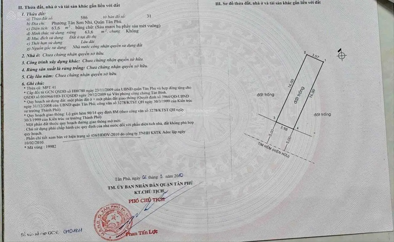 Bán nhà cấp 4 giá 7,5 tỷ, diện tích 72 m2, tại Tân Sơn Nhì, Tân Phú