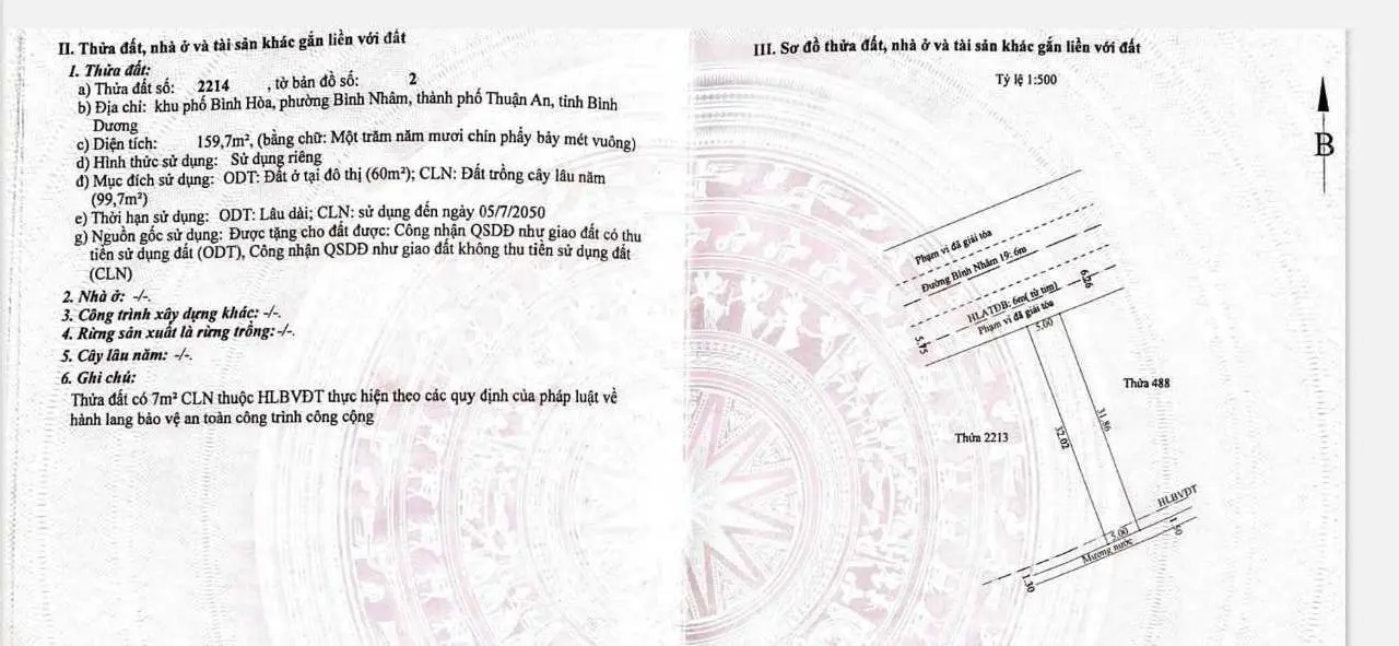 Cần bán đất sổ riêng mặt tiền nhựa Bình Nhâm 19