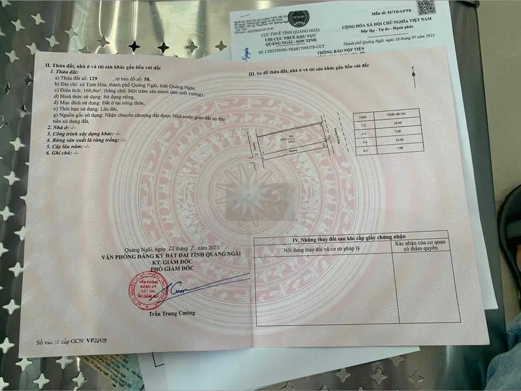 cần bán lô đất mặt tiền công viên. đối diện uỷ ban xã tịnh hoà