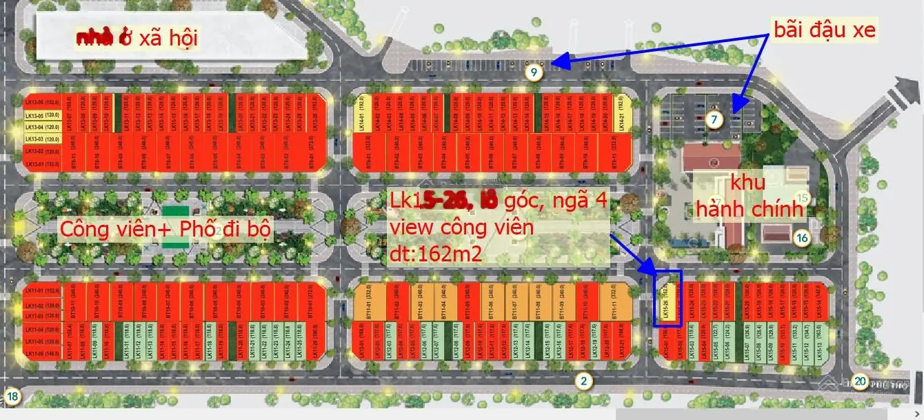 Lô góc 2 mặt tiền đẹp nhất dự án