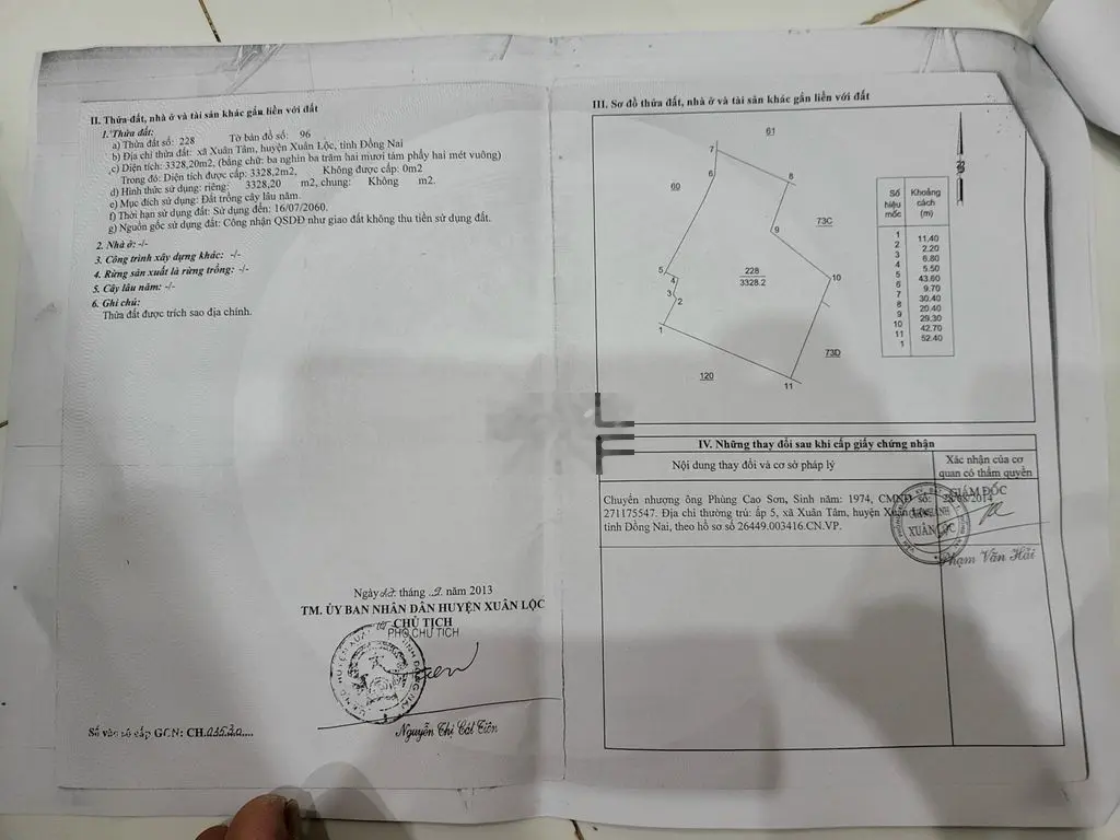 CẦN BÁN ĐẤT GẦN CHỢ XUÂN ĐÀ, XUÂN LỘC ĐỒNG NAI