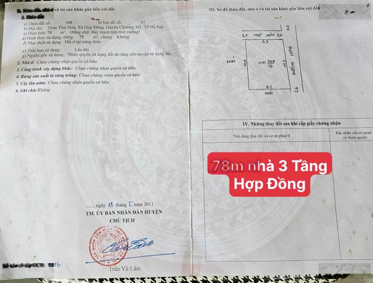 Bán Nhà 3 tầng dân xây kiên cố tại Hợp Đồng - Chương Mỹ- Nhà đẹp Giá đầu tư