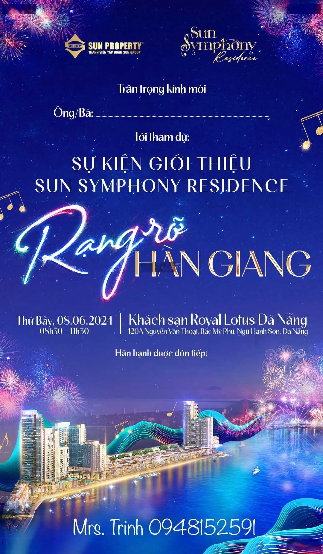 Ngày 8/6/2024, mở bán Sun Symphony Residence, view sông Hàn tại Đà Nẵng. LH ngay PKD nhận thư mời