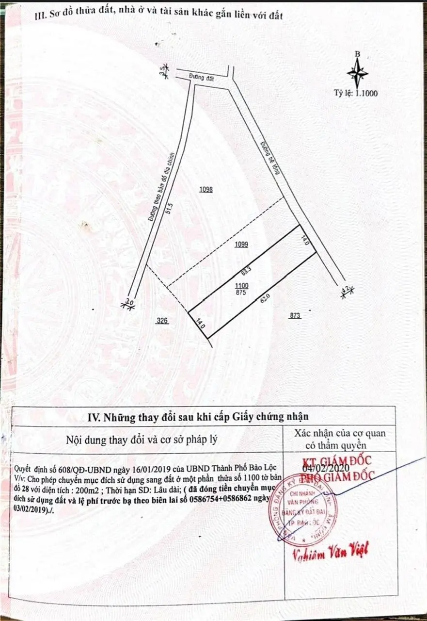 Bán lô đất 875m2 sẵn 200m2 thổ cư, hẻm 357 Lý Thái Tổ, sau lưng UBND xã Đambri, TP Bảo Lộc