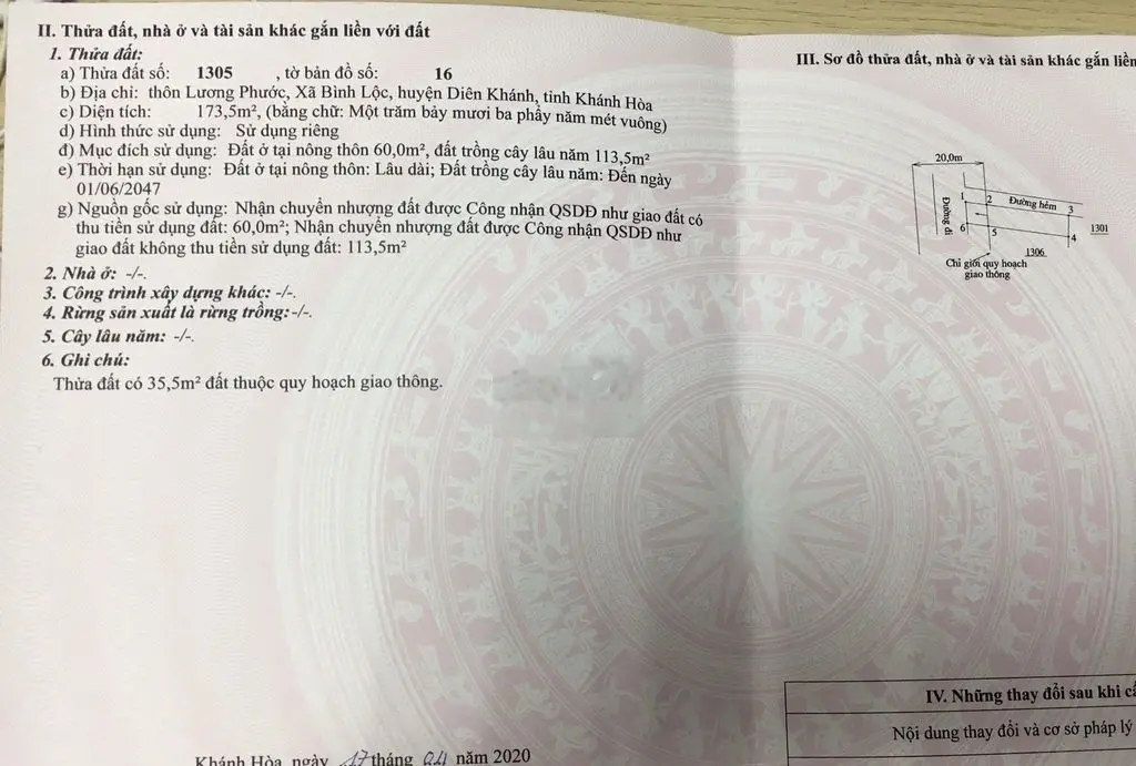 Cần bán lô đất ngay chợ diên bình Diên Khánh Vị trí góc tư đường