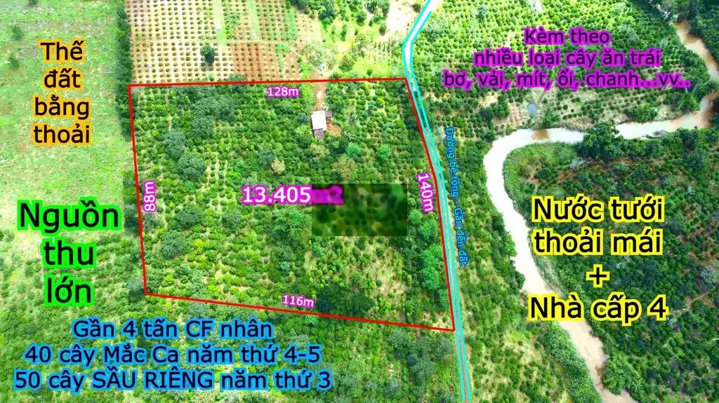 1,34ha nguồn thu mạnh, mặt tiền nhiều, sổ vuông vức, gần QL14