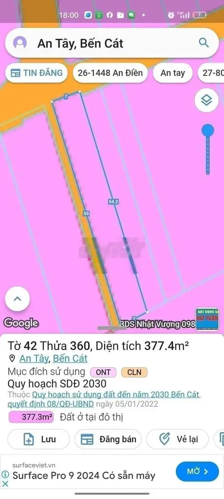 Hot Hot! Đất ngay tại An Tây, Bến Cát, Bình Dương 377m2 chỉ 1.05 tỷ.
