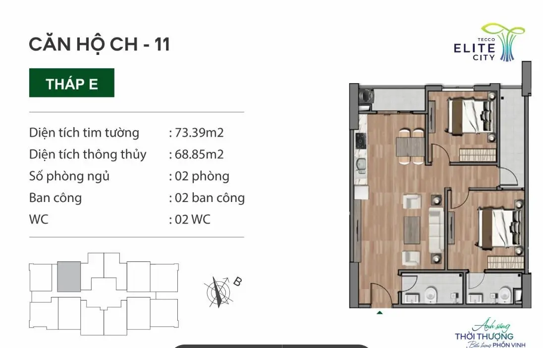 Đầu tư Chỉ 800 triệu sở hữu ngay căn hộ 2PN tại Tecco Elite City