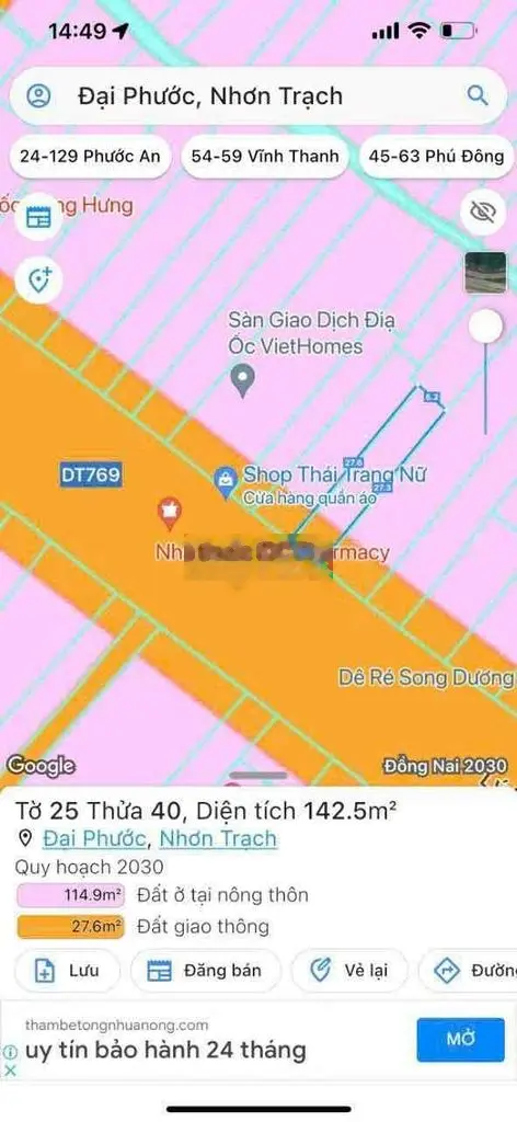 Đất mặt tiền lý thái tổ kdc đại phước kinh doanh mua bán