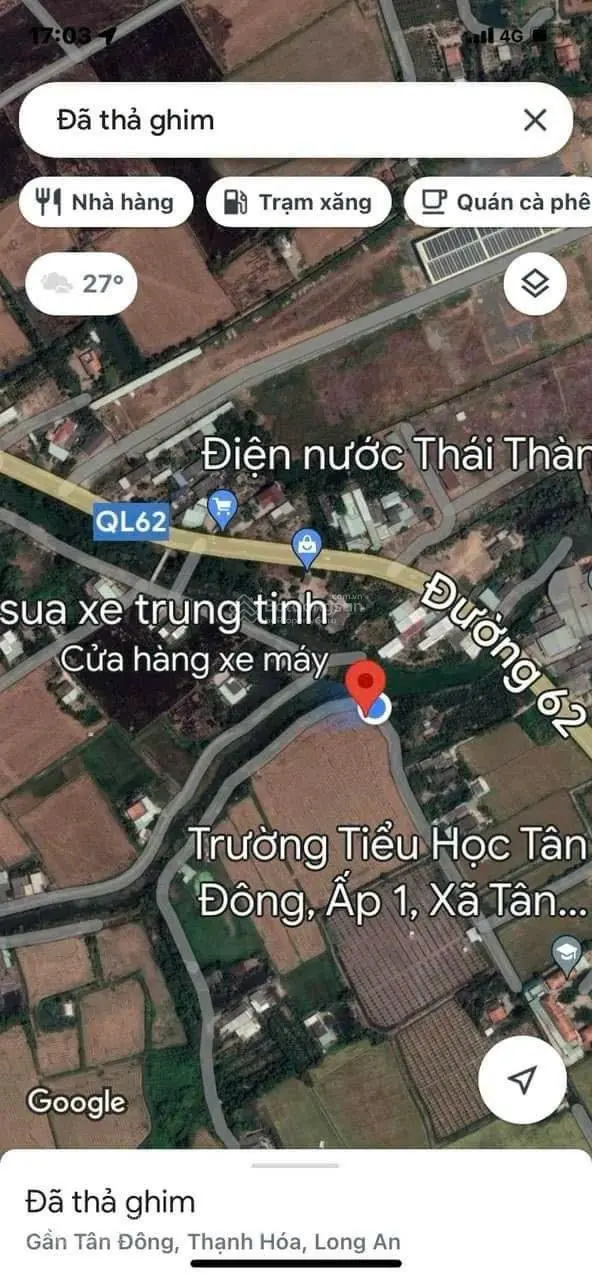 Đất vườn giá rẻ Ql62 Tân Đông km 12 Xã Tân Đông, Thạnh Hóa, Long An