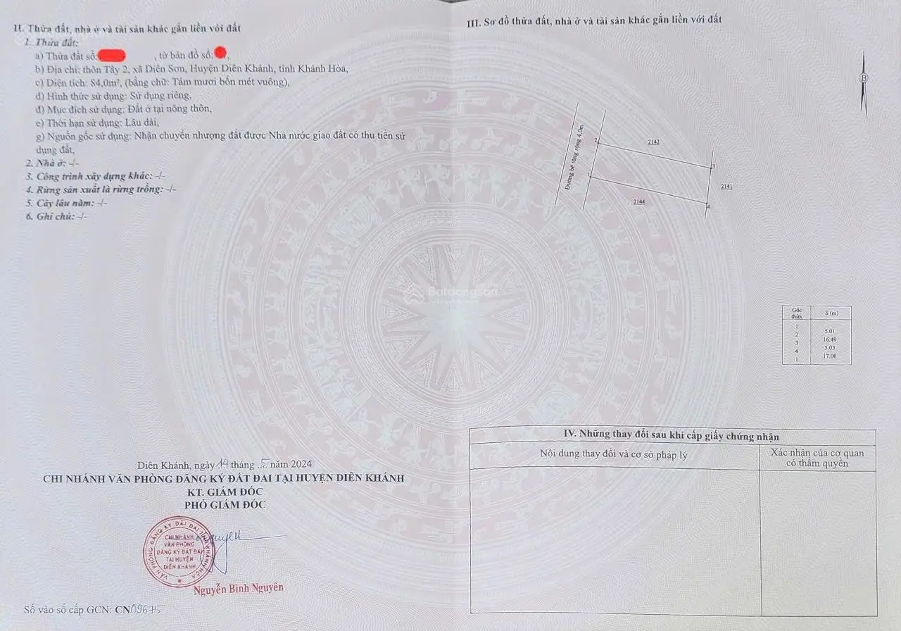 Bán Căn Nhà Mới 100% Tại Thôn Tây 2,Diên Sơn Diên Khánh,Dt 84m2,Đường 4m Oto Vào Tận Nhà,Giá 1ty650