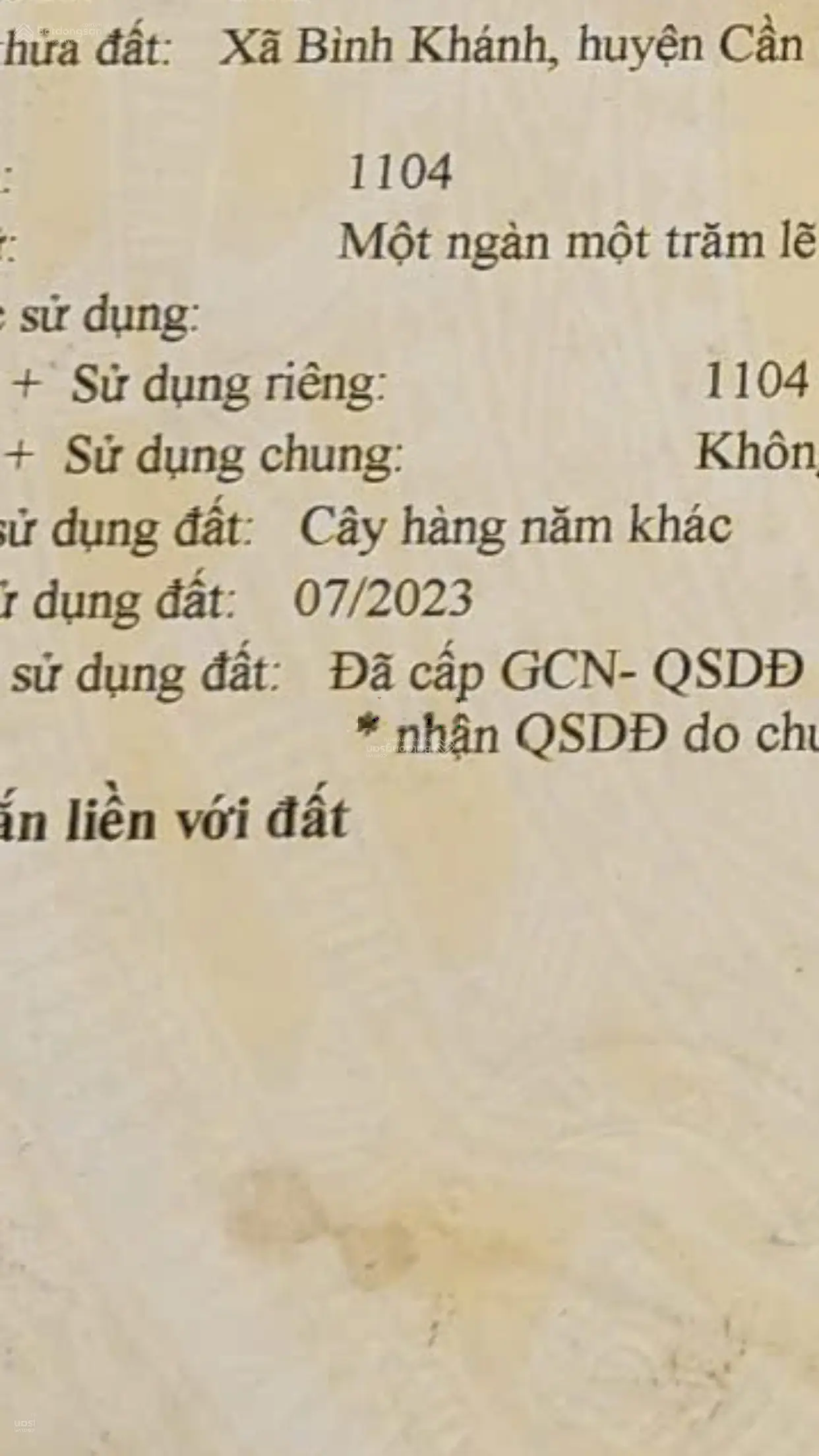 Khu đất 20m dài 55m có 300m2 thổ cư xã Bình Khánh gần trường cấp 3 giá thanh lý