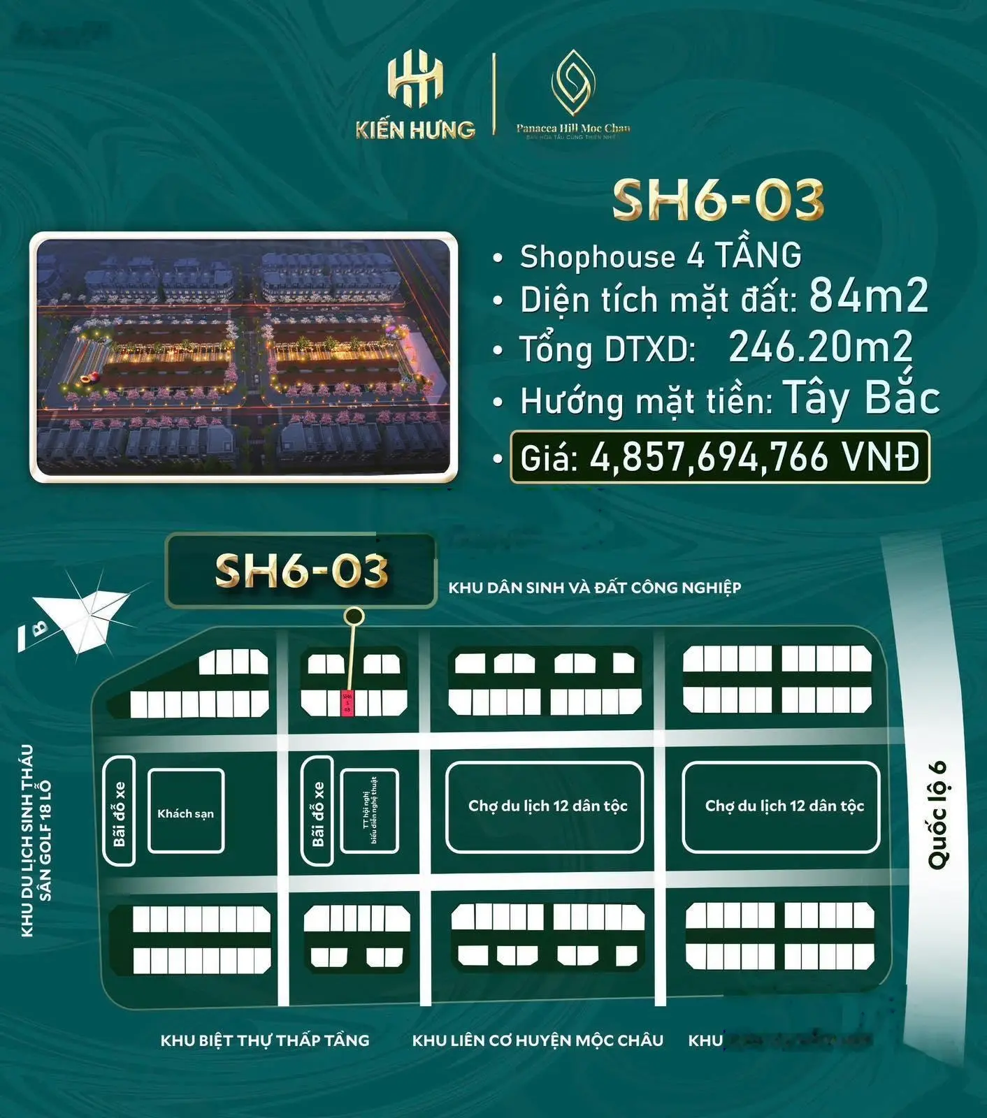 Bán biệt thự 4,8 tỷ, 84m2 tại Quốc Lộ 6, Thị trấn Mộc Châu, Sơn La hàng hiếm!