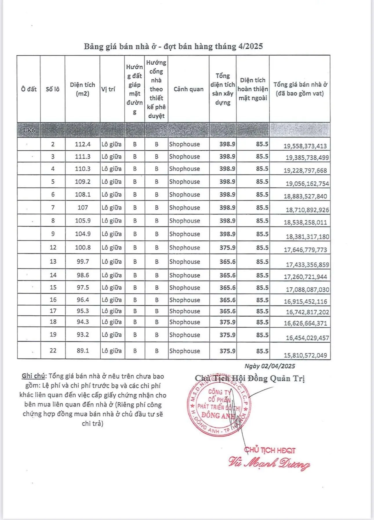 Chủ đầu tư mở bán dãy shophouse nhà phố thương mại kinh doanh trục chính dự án