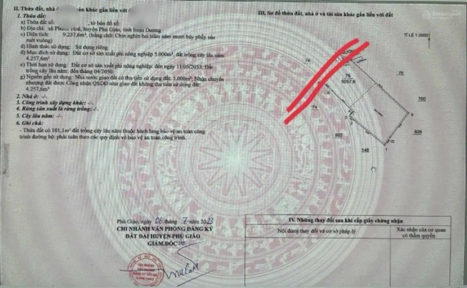 Bán đất xây dựng kho xưởng tại xã Phước Hòa, Phú Giáo, Bình Dương