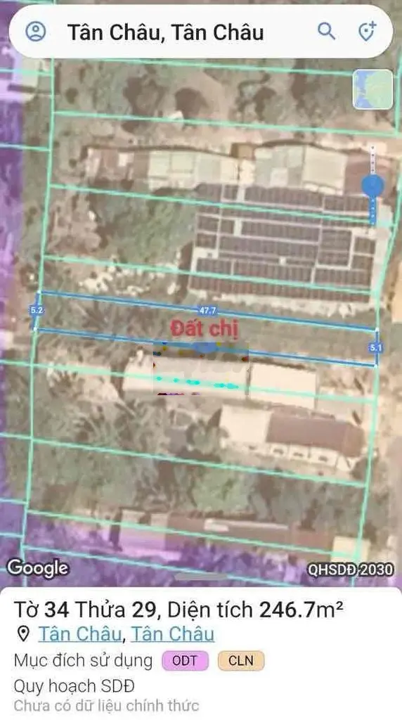 Đất MT phan văn trị cách trung tâm hành chính huyện Tân Châu 1km